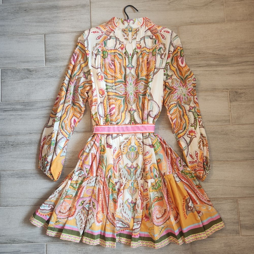 Antonio Melani Mini Dress 6 Petal Pink Ochre Scarf Cotton Voile Brynn New $230B - Picture 12 of 16